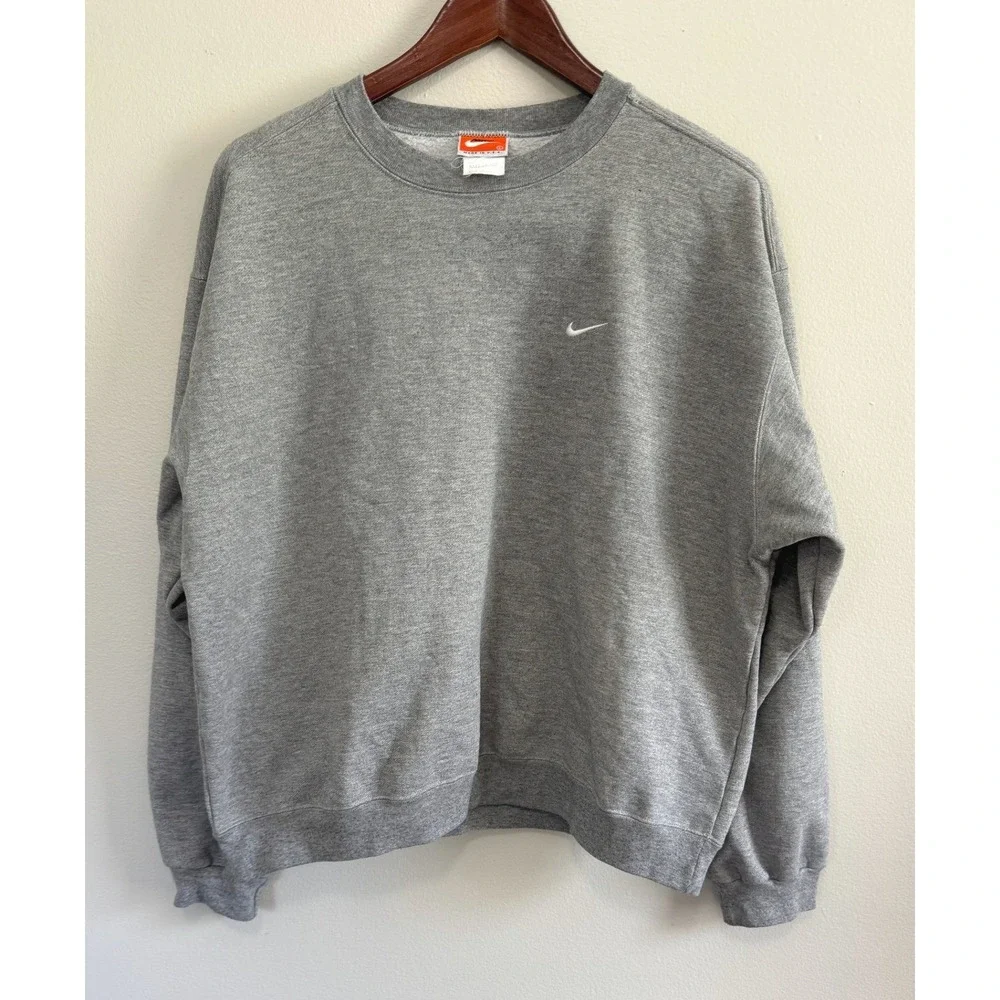 Vintage 90's Nike Crewneck Sweatshirt Gray Embroidered Swoosh Made in USA Sz L